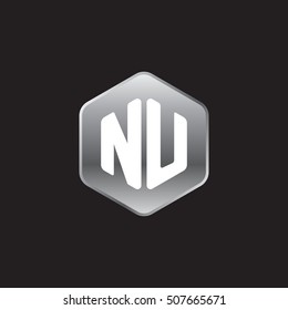 Initial letters NU rounded hexagon shape silver modern logo