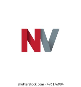 Initial letters NV overlapping fold logo red gray