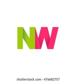 Initial letters NW overlapping fold logo green magenta