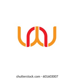 Initial letters nw, round linked overlapping chain shape lowercase logo modern design red orange