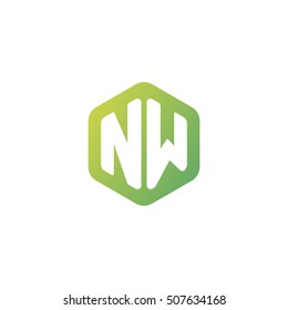 Initial letters NW rounded hexagon shape green simple modern logo