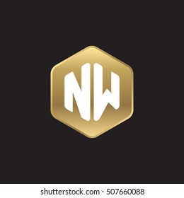 Initial letters NW rounded hexagon shape gold modern logo
