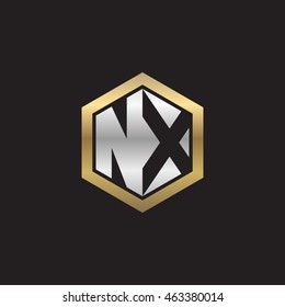 Initial letters NX negative space hexagon shape logo silver gold