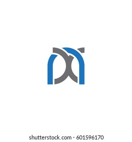 Initial letters nx, round linked overlapping chain shape lowercase logo modern design blue gray