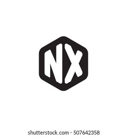 Initial letters NX rounded hexagon shape monogram black simple modern logo