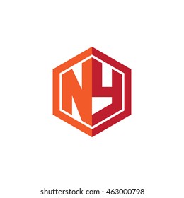 Initial letters NY hexagon shape logo red orange