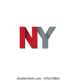 Initial letters NY overlapping fold logo red gray