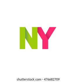 Initial letters NY overlapping fold logo green magenta