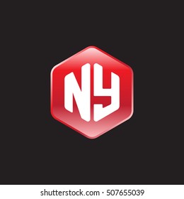 Initial letters NY rounded hexagon shape red modern logo