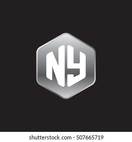 Initial letters NY rounded hexagon shape silver modern logo