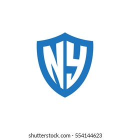 Initial letters NY shield shape blue simple logo