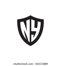 Initial letters NY shield shape black monogram logo