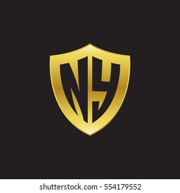 Initial letters NY shield shape gold logo