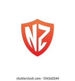 Initial letters NZ shield shape red simple logo