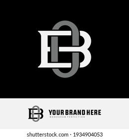 Initial letters O, B, OB or BO overlapping, interlock, monogram logo, white and gray color on black background