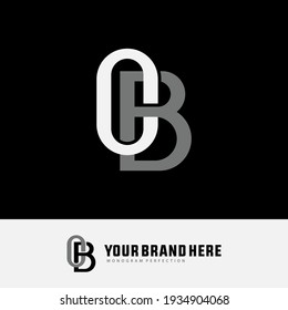 Initial letters O, B, OB or BO overlapping, interlock, monogram logo, white and gray color on black background