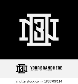 Initial letters O, N, 3, ON3 or 3ON overlapping, interlocked monogram logo, white color on black background