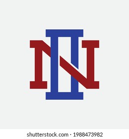 Initial letters O, N, ON or NO overlapping, interlocked monogram logo, red and blue color on white background