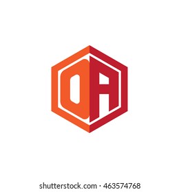 Initial letters OA hexagon shape logo red orange