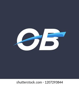 Initial letters OB vector illustrations designs with overlapping swoosh for company logo on black dark blue background.