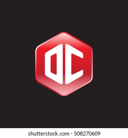 Initial letters OC rounded hexagon shape red modern logo