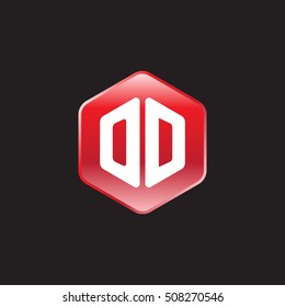 Initial letters OD rounded hexagon shape red modern logo