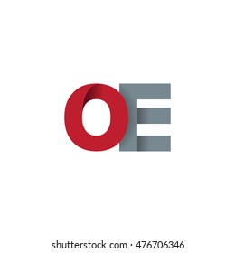 Initial letters OE overlapping fold logo red gray