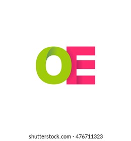 Initial letters OE overlapping fold logo green magenta