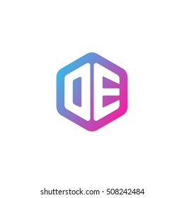 Initial letters OE rounded hexagon shape blue pink purple simple modern logo