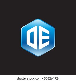 Initial letters OE rounded hexagon shape blue modern logo