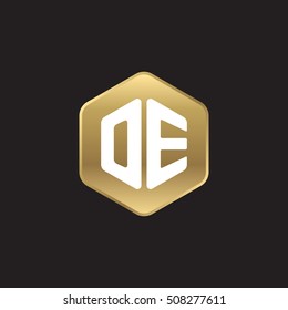 Initial letters OE rounded hexagon shape gold modern logo