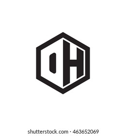 Initial letters OH negative space hexagon shape monogram logo