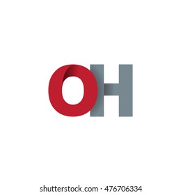 Initial letters OH overlapping fold logo red gray