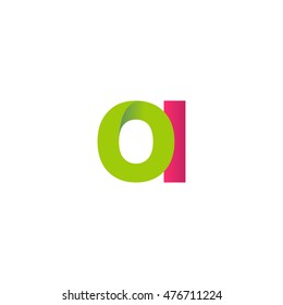 Initial letters OI overlapping fold logo green magenta