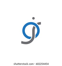 Initial letters oj, round overlapping chain shape lowercase logo modern design blue gray