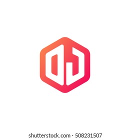 Initial letters OJ rounded hexagon shape red orange simple modern logo