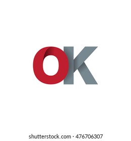 Initial letters OK overlapping fold logo red gray