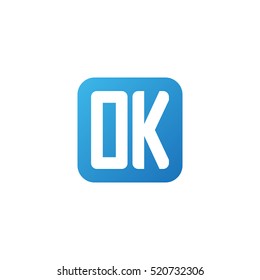 Initial letters OK rounded square shape blue simple logo