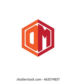 Initial letters OM hexagon shape logo red orange
