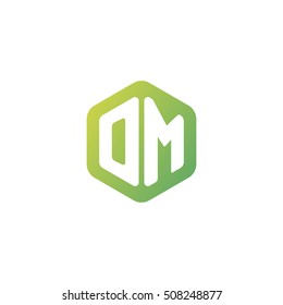 Initial letters OM rounded hexagon shape green simple modern logo
