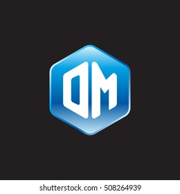 Initial letters OM rounded hexagon shape blue modern logo