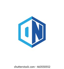 Initial letters ON negative space hexagon shape logo blue