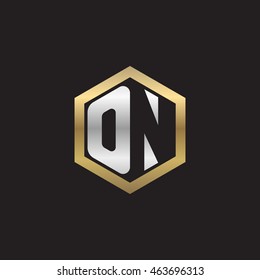 Initial letters ON negative space hexagon shape logo silver gold