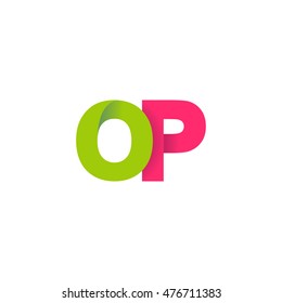 Initial letters OP overlapping fold logo green magenta