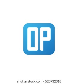 Initial letters OP rounded square shape blue simple logo