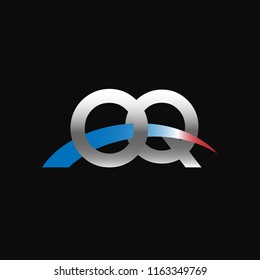 Initial letters OQ overlapping movement swoosh logo, metal silver blue red color on black background