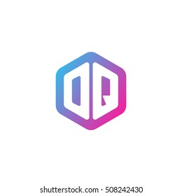 Initial letters OQ rounded hexagon shape blue pink purple simple modern logo