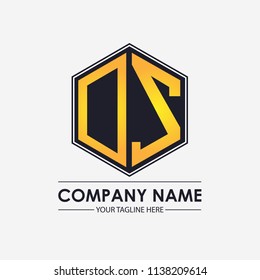 Initial letters OS hexagon shape logo design gold