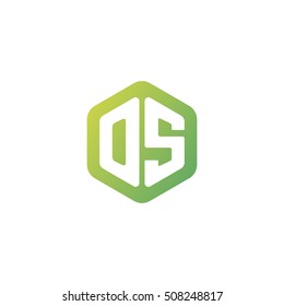 Initial letters OS rounded hexagon shape green simple modern logo