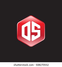 Initial letters OS rounded hexagon shape red modern logo